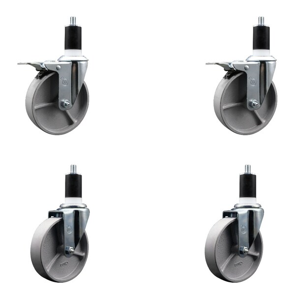 Service Caster 5'' Semi Steel Swivel 1-1/2'' Expanding Stem Caster Set 2 Total Lock Brakes, 4PK SCC-EXTTL20S515-SSR-2-S-2-112 - main